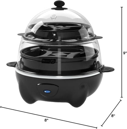 Deluxe Rapid Egg Cooker Electric for Hard Boiled, Poached, Scrambled, Omelets, Steamed Vegetables, Seafood, Dumplings & More, 12 Capacity, with Auto Shut off Feature, Black